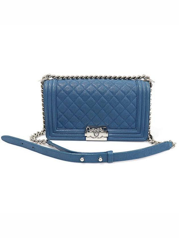 A67086 Blue Caviar Silver Boy Medium Flap Shoulder Bag No 29 Chanel