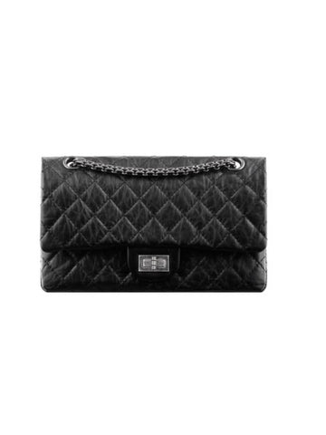 255 Chain Vintage Calfskin Ruthenium  Medium Flap Shoulder Bag Black Chanel