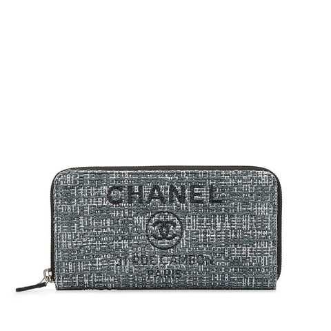 Chanel Long Zip Wallet in Tweed Denim Blue