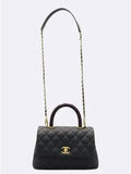 A92990 Black Caviar Grained Vintage Gold Coco Handle Small Flap Tote Bag Chain Cross Trap 2way Chanel