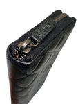 A82370 Classic Vintage Silver Black Caviar Zipper Long Wallet Chanel