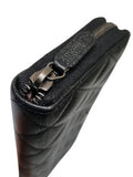 A82370 Classic Vintage Silver Black Caviar Zipper Long Wallet Chanel