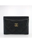 AP0213 Black grained calf caviar skin COCO gold logo classic card holder Matrasse wallet Chanel