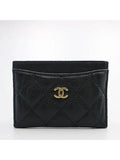 AP0213 Black grained calf caviar skin COCO gold logo classic card holder Matrasse wallet Chanel