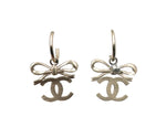 Chanel Lt Gold Ribbon Bow CC Hoop Earrings
