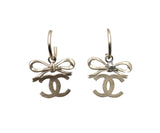Chanel Lt Gold Ribbon Bow CC Hoop Earrings