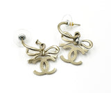 Chanel Lt Gold Ribbon Bow CC Hoop Earrings