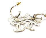 Chanel Lt Gold Ribbon Bow CC Hoop Earrings