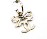 Chanel Lt Gold Ribbon Bow CC Hoop Earrings