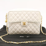 Chanel Matelasse Chain Shoulder Bag Caviar Skin Gold White CC Auth am1370gA