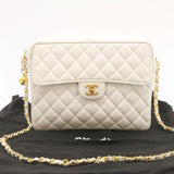 Chanel Matelasse Chain Shoulder Bag Caviar Skin Gold White CC Auth am1370gA