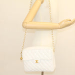 Chanel Matelasse Chain Shoulder Bag Caviar Skin Gold White CC Auth am1370gA