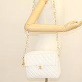 Chanel Matelasse Chain Shoulder Bag Caviar Skin Gold White CC Auth am1370gA