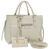 balenciaga 2Way Shoulder Bag Hand Bag Leather White Auth am2305g