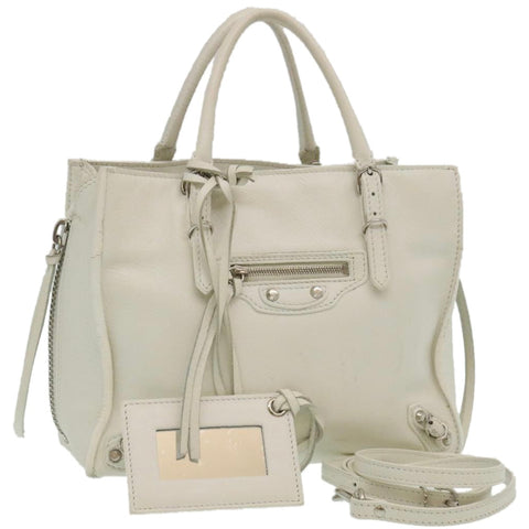 balenciaga 2Way Shoulder Bag Hand Bag Leather White Auth am2305g