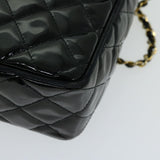 Chanel Matelasse Chain Shoulder Bag Patent leather Black CC Auth hk1071