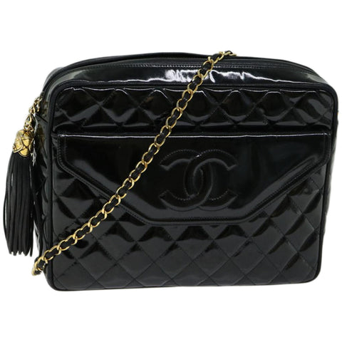 Chanel Matelasse Chain Shoulder Bag Patent leather Black CC Auth hk1071