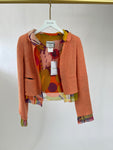 *FIRE PRICE* Chanel Peach Three Piece Set with Multicoloured Silk Trim and Shoulder Pad Detailing FR 38 (UK 10)