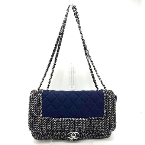 Chanel Matelasse Chain Shoulder Bag Cotton Jersey Tweed