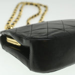 Chanel Matelasse Clasp Chain Shoulder Bag Lamb Skin Black CC Auth kk164