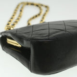 Chanel Matelasse Clasp Chain Shoulder Bag Lamb Skin Black CC Auth kk164