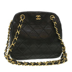 Chanel Matelasse Clasp Chain Shoulder Bag Lamb Skin Black CC Auth kk164