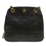 Chanel Matelasse Clasp Chain Shoulder Bag Lamb Skin Black CC Auth kk164