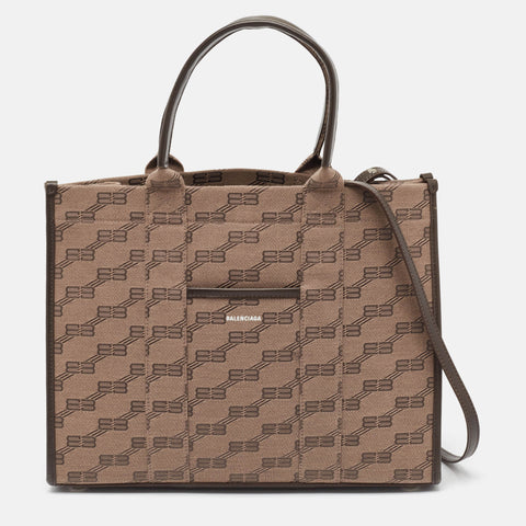 balenciaga Beige/Brown BB Monogram Canvas and Leather Medium Hardware Tote