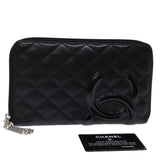 Chanel Long Wallet Leather Black CC Auth mr152