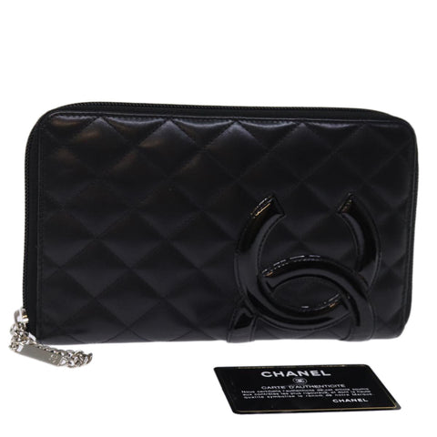 Chanel Long Wallet Leather Black CC Auth mr152