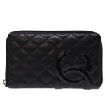 Chanel Long Wallet Leather Black CC Auth mr152