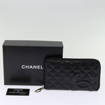 Chanel Long Wallet Leather Black CC Auth mr152