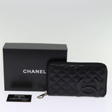 Chanel Long Wallet Leather Black CC Auth mr152