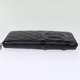 Chanel Long Wallet Leather Black CC Auth mr152