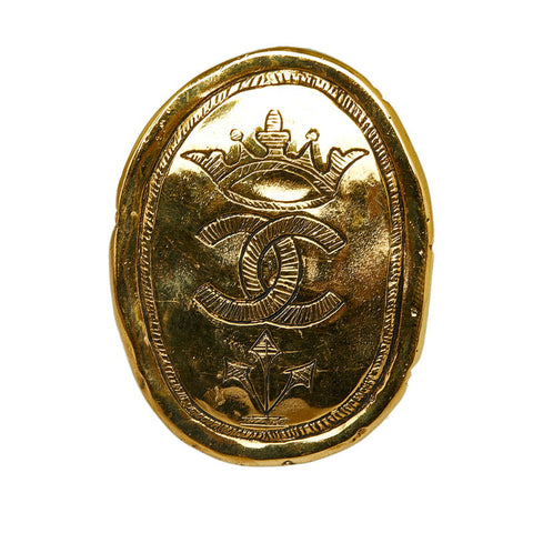 Chanel Logo Crown Coco Mark Brooch Gold Plated