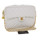 Chanel Matelasse Chain Shoulder Bag Caviar Skin Gold White CC Auth am1370gA