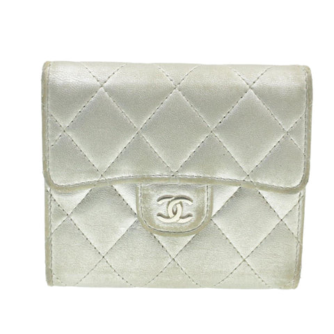 Chanel Matelasse Bifold Wallet Silver CC Auth cr620