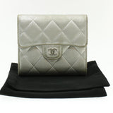 Chanel Matelasse Bifold Wallet Silver CC Auth cr620