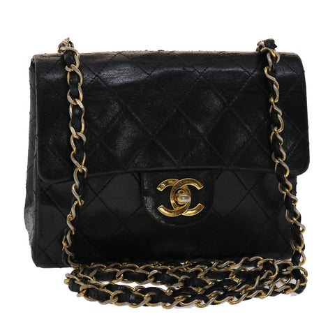 Chanel Matelasse Chain New Shoulder Bag Lamb Skin Black Gold CC Auth 24557A