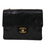 Chanel Matelasse Chain New Shoulder Bag Lamb Skin Black Gold CC Auth 24557A