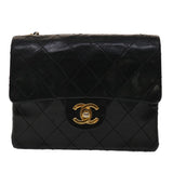 Chanel Matelasse Chain New Shoulder Bag Lamb Skin Black Gold CC Auth 24557A