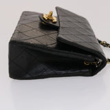Chanel Matelasse Chain New Shoulder Bag Lamb Skin Black Gold CC Auth 24557A
