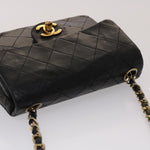 Chanel Matelasse Chain New Shoulder Bag Lamb Skin Black Gold CC Auth 24557A