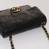 Chanel Matelasse Chain New Shoulder Bag Lamb Skin Black Gold CC Auth 24557A