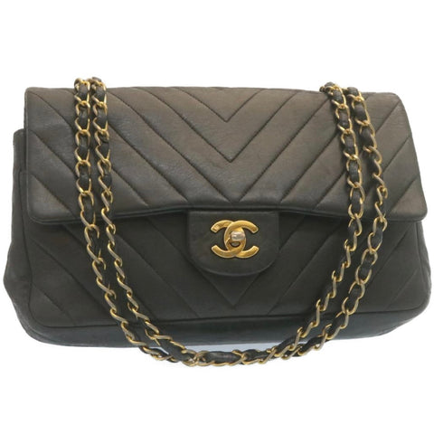 Chanel Mademoiselle Turn Lock New Shoulder Bag Lamb Skin Black CC Auth ai677A