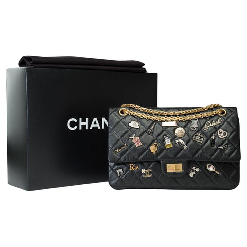 Chanel Lucky Charms 2.55 double New shoulder bag in black quilted leather, AGHW