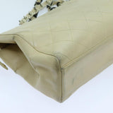 Chanel Matelasse Chain Tote Bag Leather Beige CC Auth yk11588