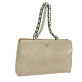 Chanel Matelasse Chain Tote Bag Leather Beige CC Auth yk11588