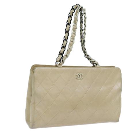 Chanel Matelasse Chain Tote Bag Leather Beige CC Auth yk11588