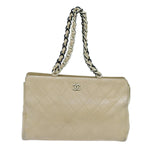 Chanel Matelasse Chain Tote Bag Leather Beige CC Auth yk11588